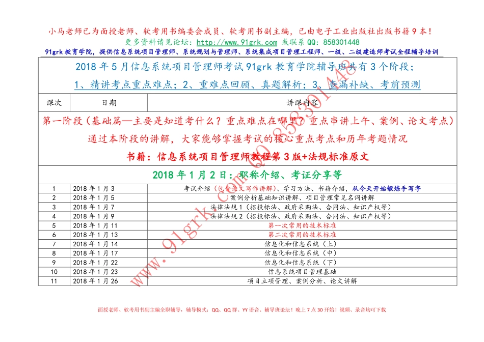2018年5月信息系统项目管理师91过软考辅导班讲课课表+.pdf_第2页