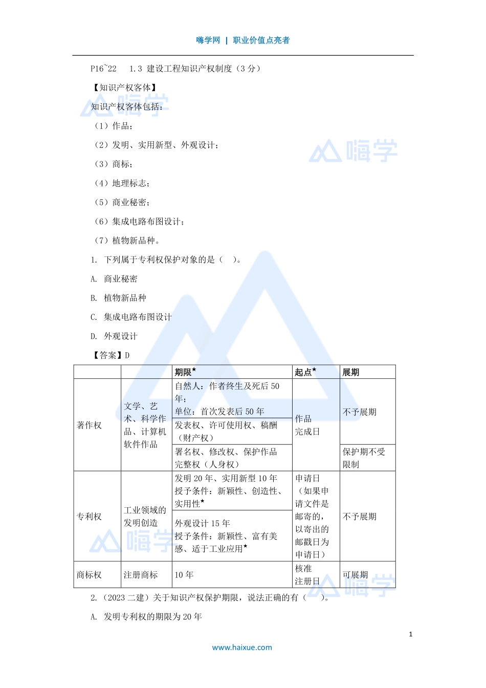 陈印-一级建造师-建设工程法规及相关知识-名师精讲通关-第一章（4）1.3建设工程知识产权制度、1.4建设工程侵权责任制度.pdf_第1页