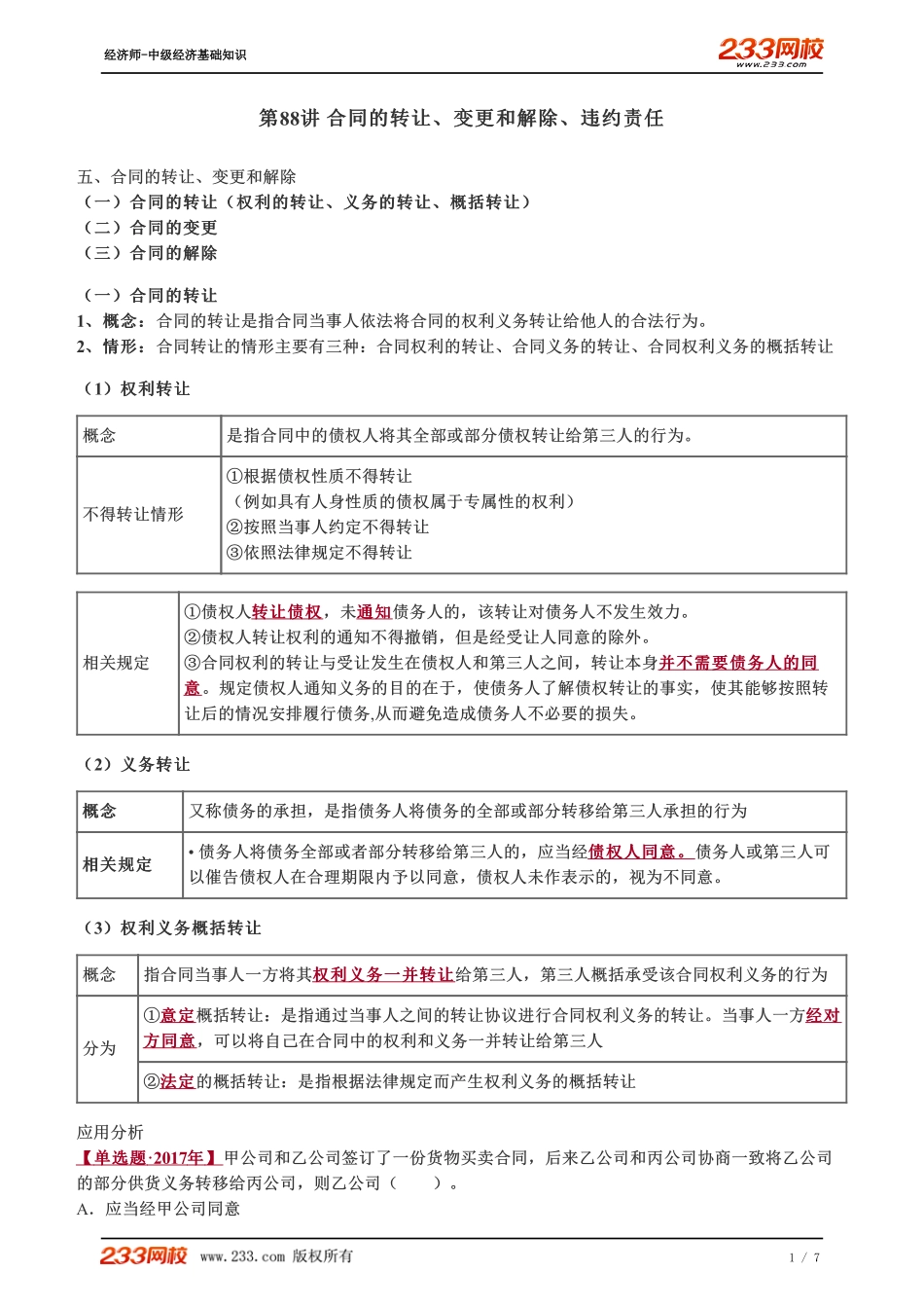 088、2023-中级《经济基础》教材精讲班-郑伟-合同的转让、变更和解除、违约责任.pdf_第1页