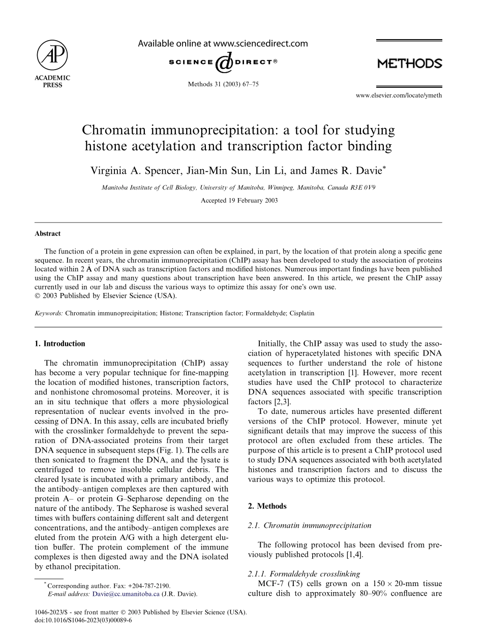 ChIP-a tool for studying histone acetylation and transcription factor binding(1).pdf_第1页