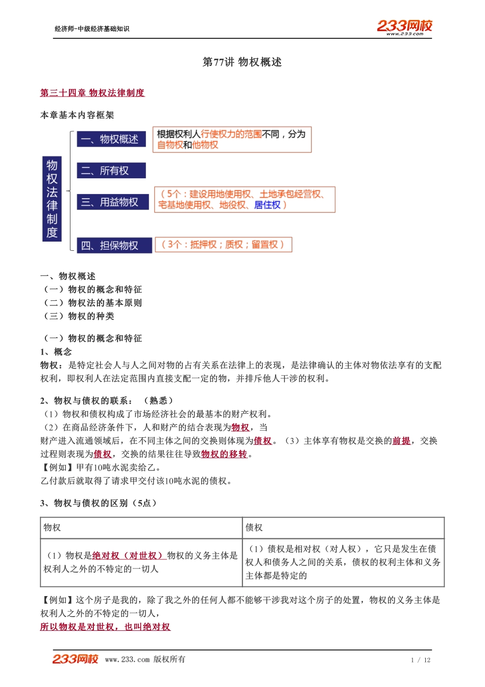 077、2023-中级《经济基础》教材精讲班-郑伟-物权概述.pdf_第1页