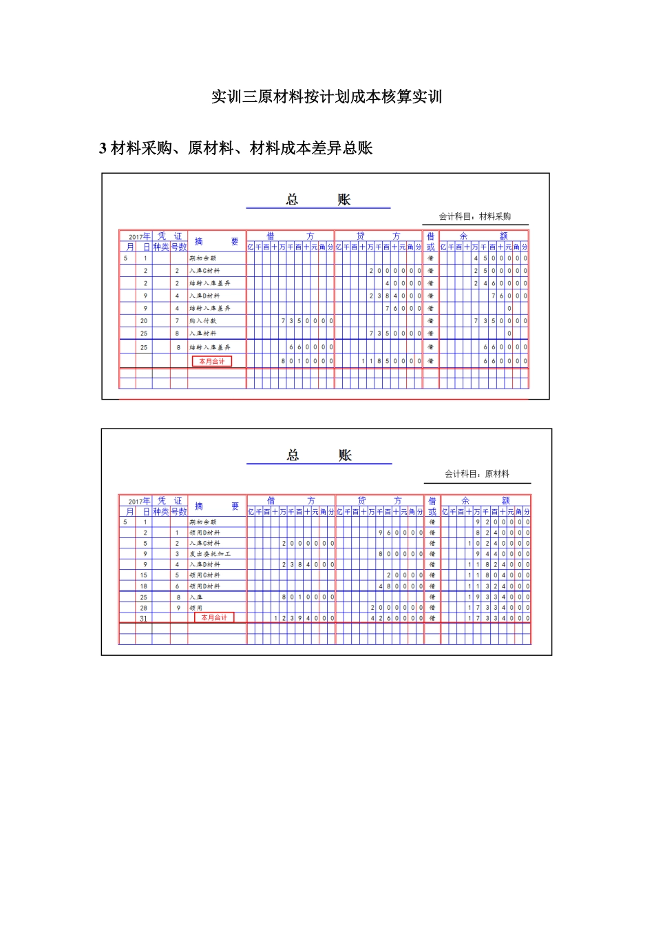 实训三材料采购、原材料、材料成本差异总账.pdf_第1页