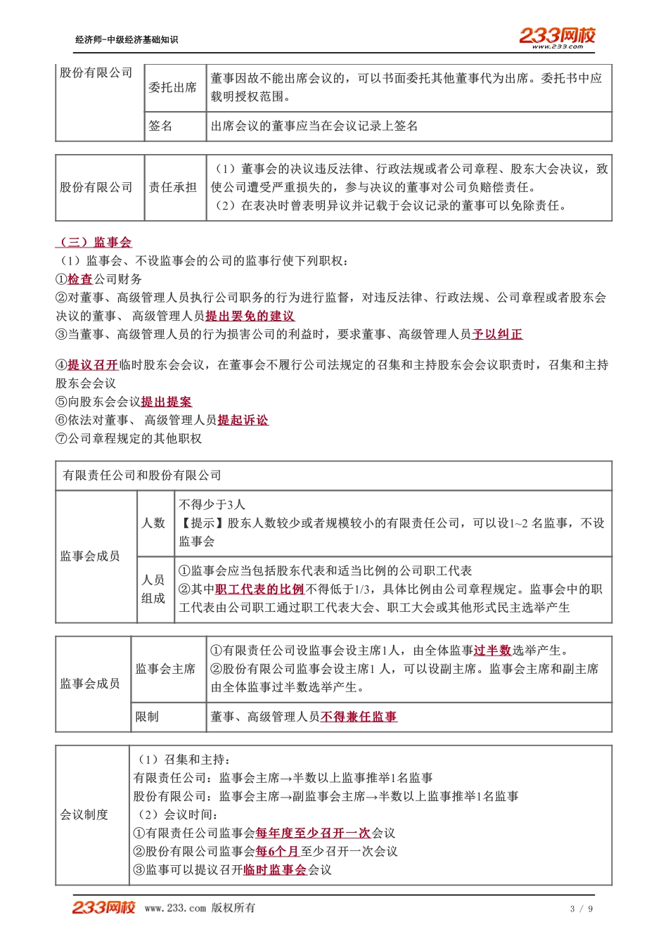 092、2023-中级《经济基础》教材精讲班-郑伟-公司的组织机构（二）、股东权利、董事、监事和高级管理人员的任职资格和法定义务.pdf_第3页