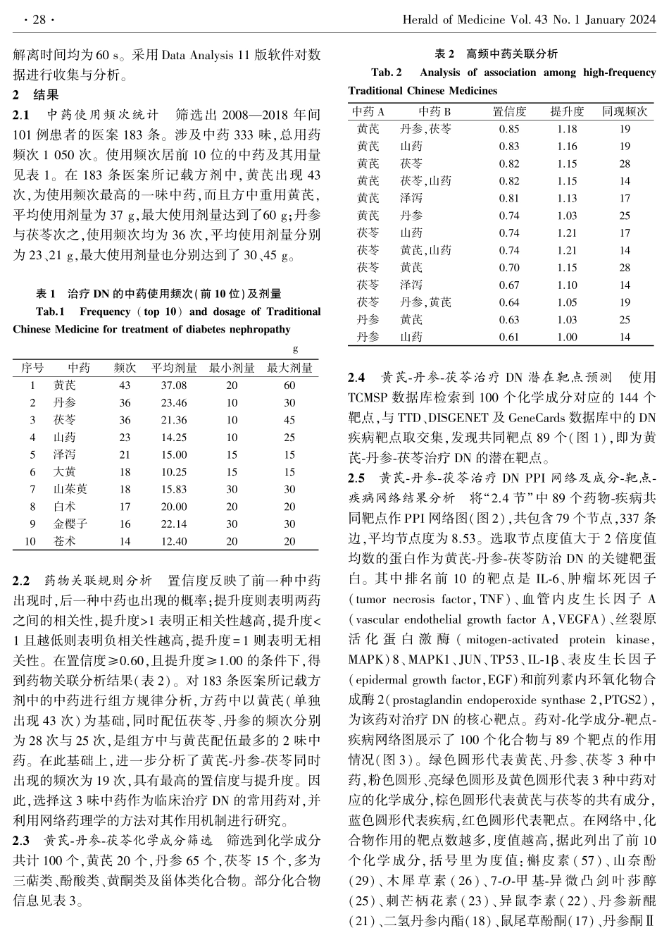 基于数据分析及生物膜干涉探讨中医治疗糖尿病肾病的用药规律.pdf_第3页