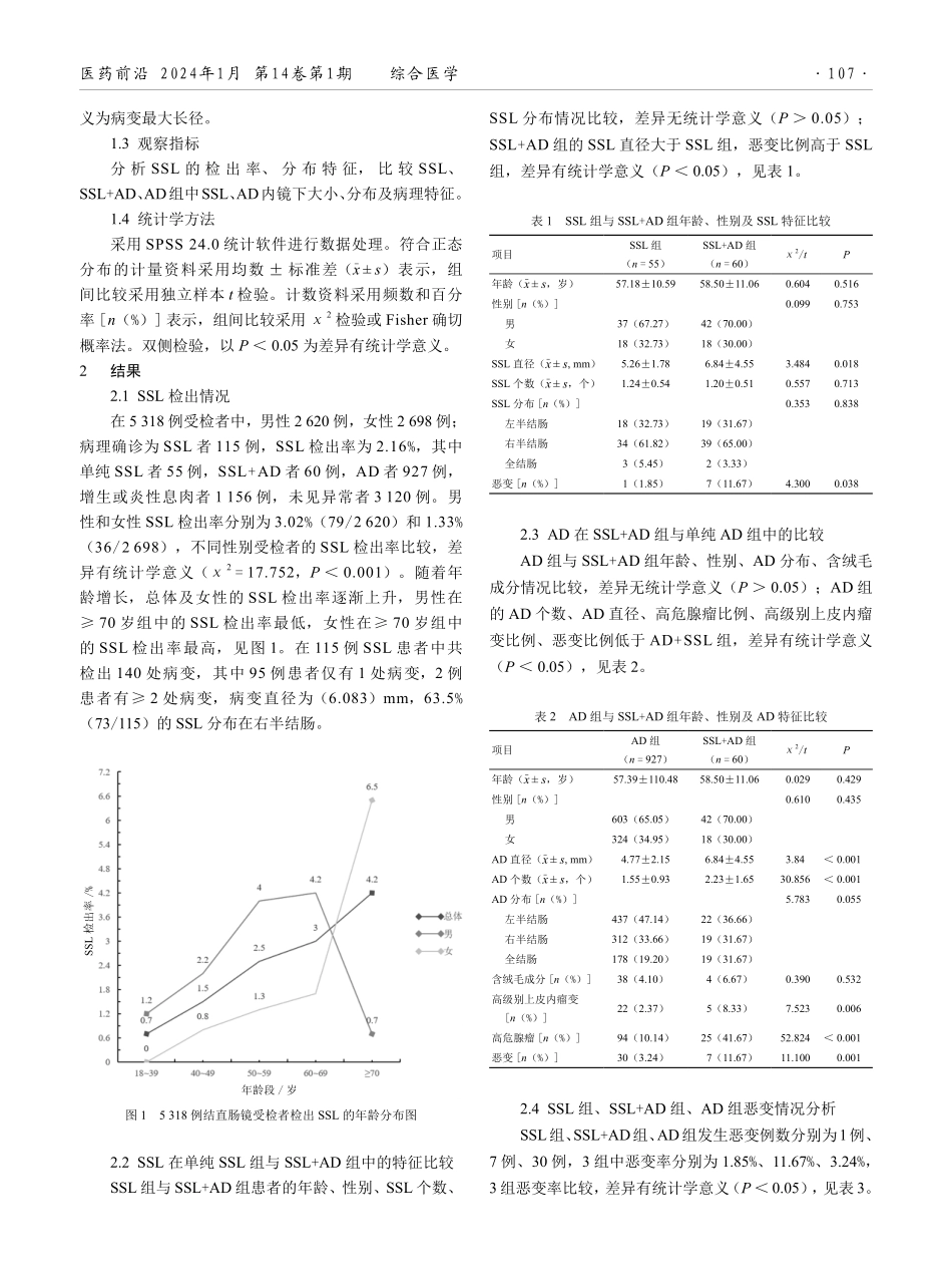 结直肠癌无蒂锯齿状病变检出情况及其同步传统腺瘤的特征分析.pdf_第2页