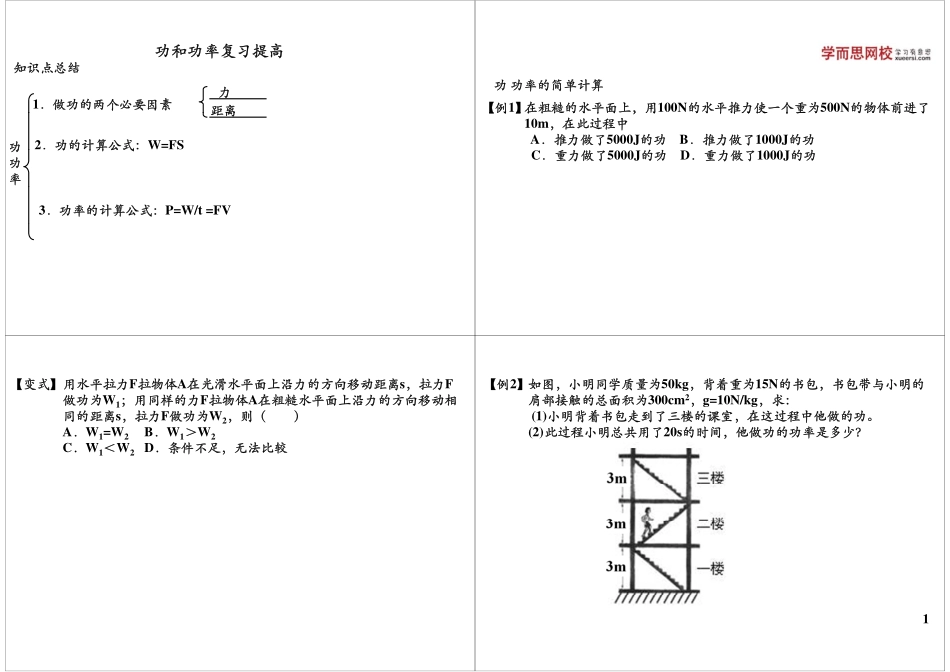 【赠送】简单机械和功-功和功率复习提高 .pdf_第1页