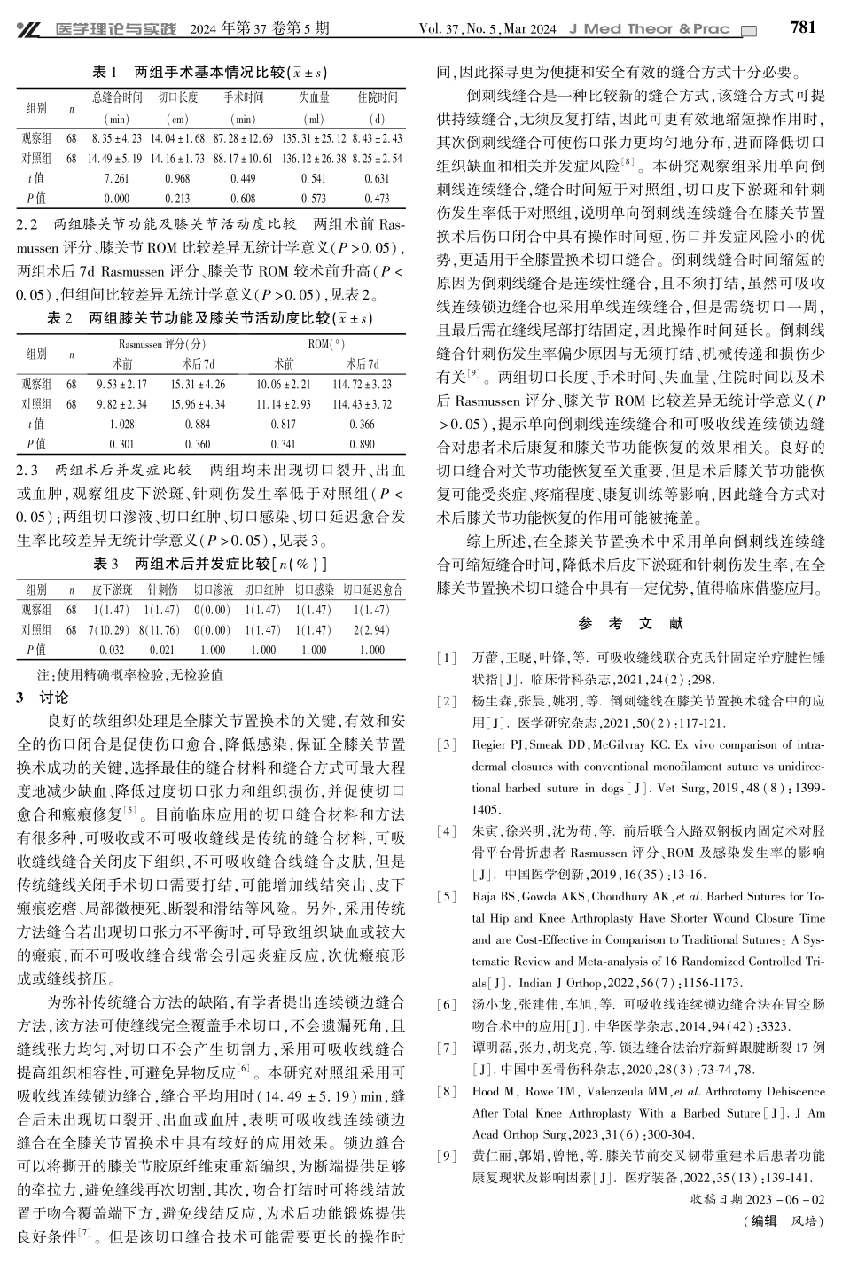 单向倒刺线连续缝合在全膝关节置换术中的临床应用价值.pdf_第2页