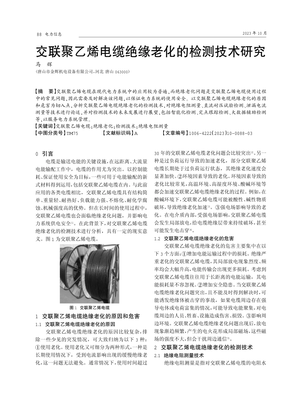 交联聚乙烯电缆绝缘老化的检测技术研究.pdf_第1页