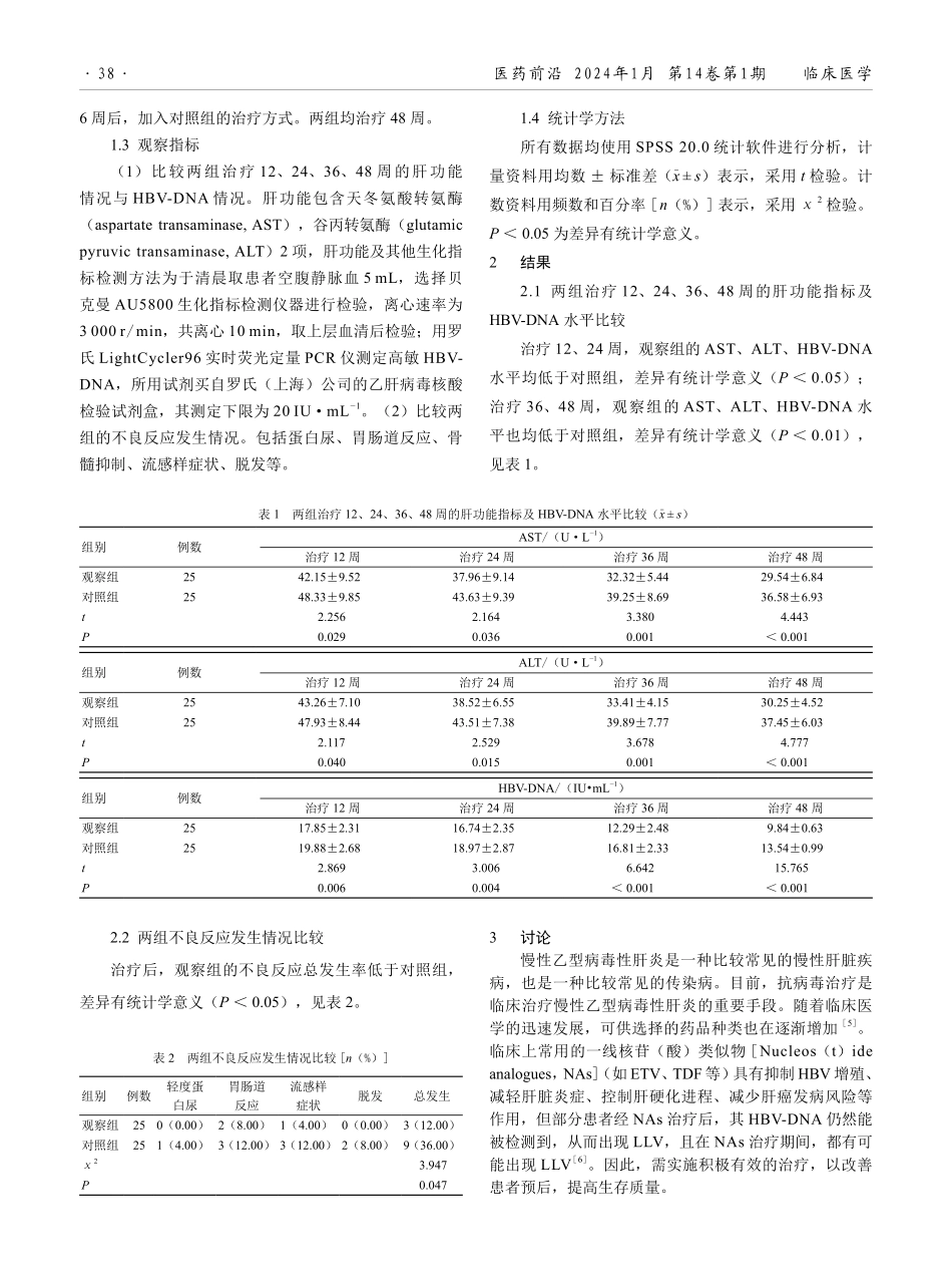 富马酸替诺福韦联合恩替卡韦治疗慢性乙型病毒性肝炎患者低病毒血症的效果.pdf_第2页
