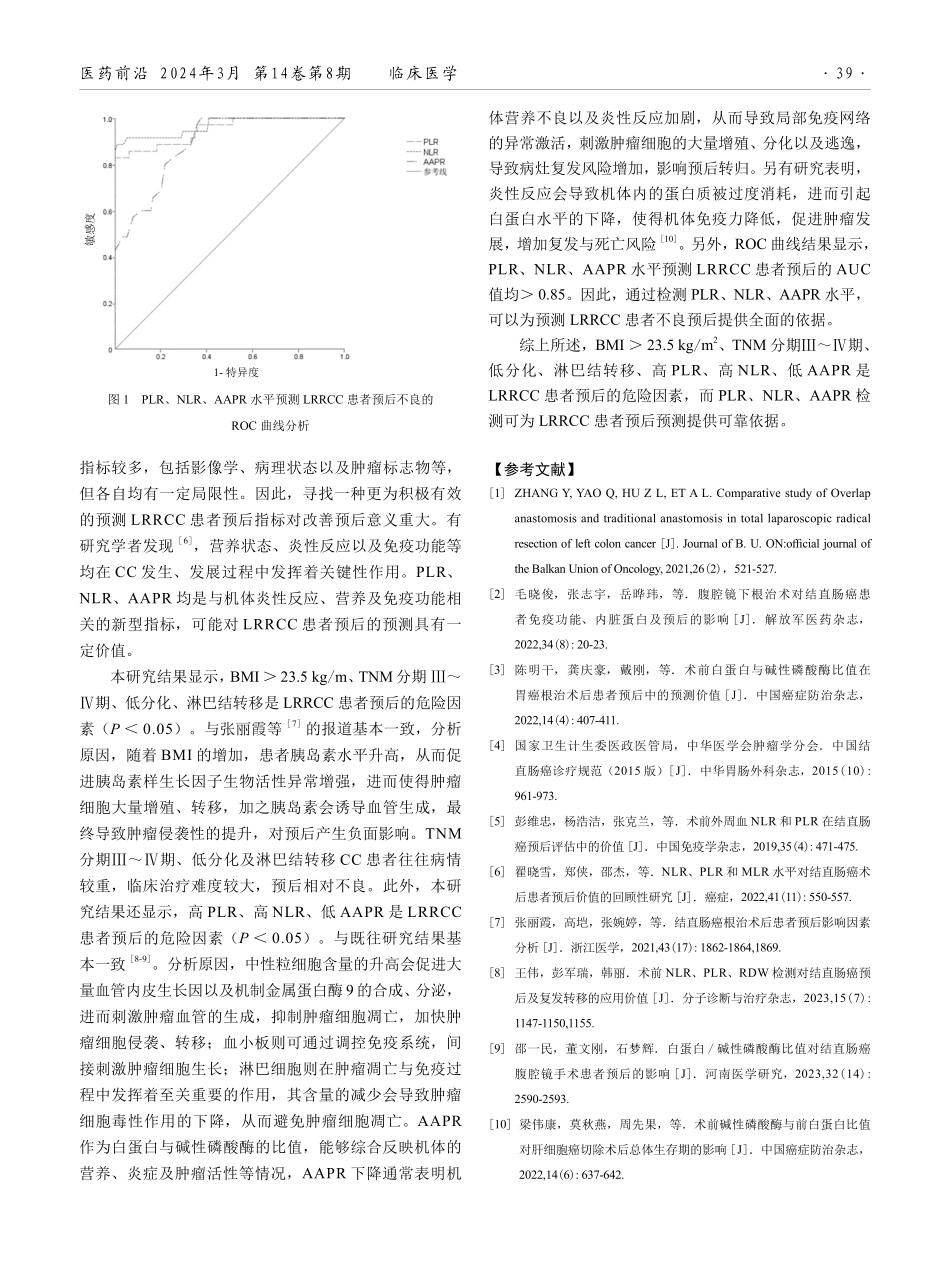 腹腔镜结直肠癌根治术患者预后不良的影响因素及炎性标志物预测预后的价值分析.pdf_第3页