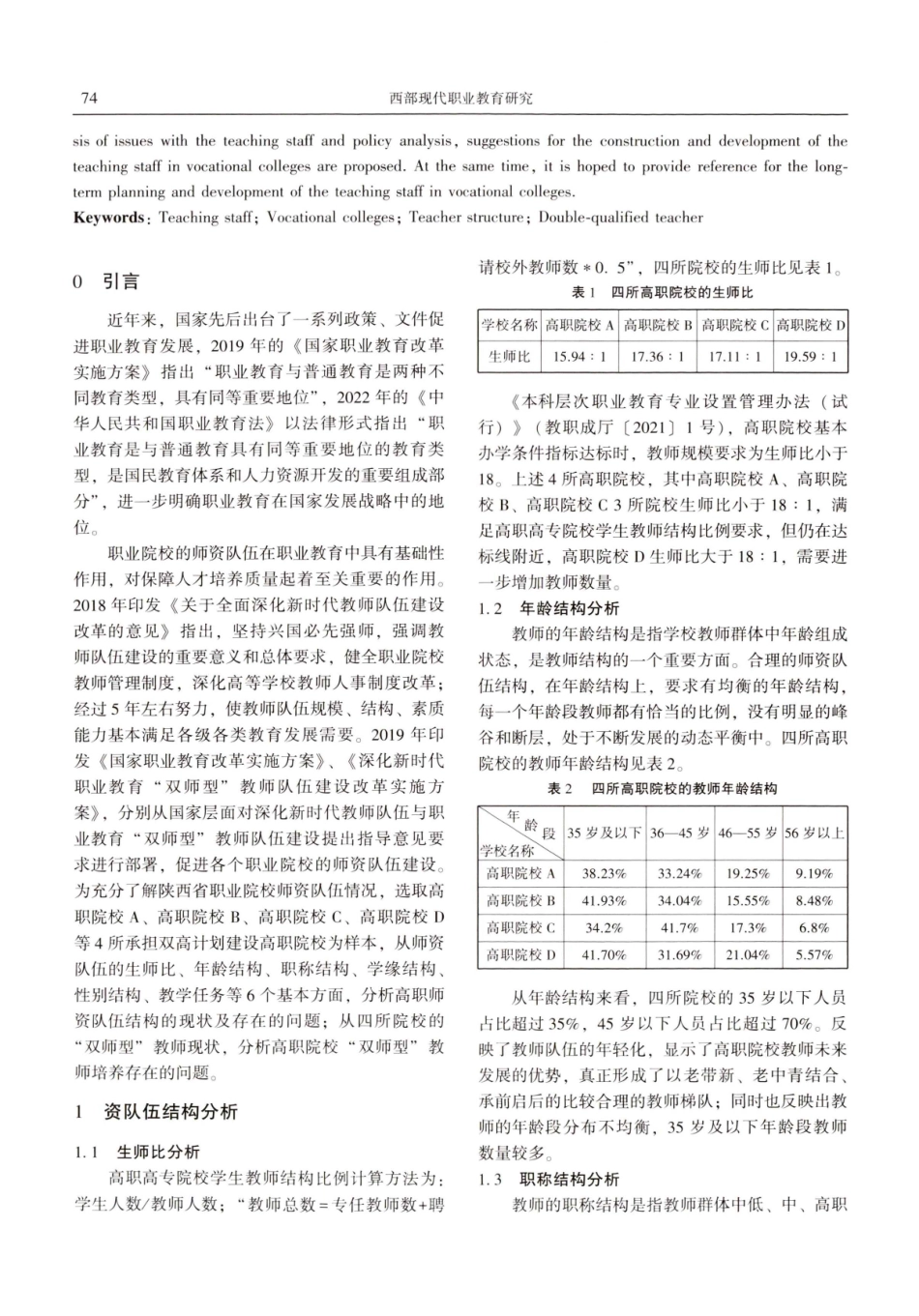 高职院校师资队伍分析与建议——以陕西省四所高职为例.pdf_第2页