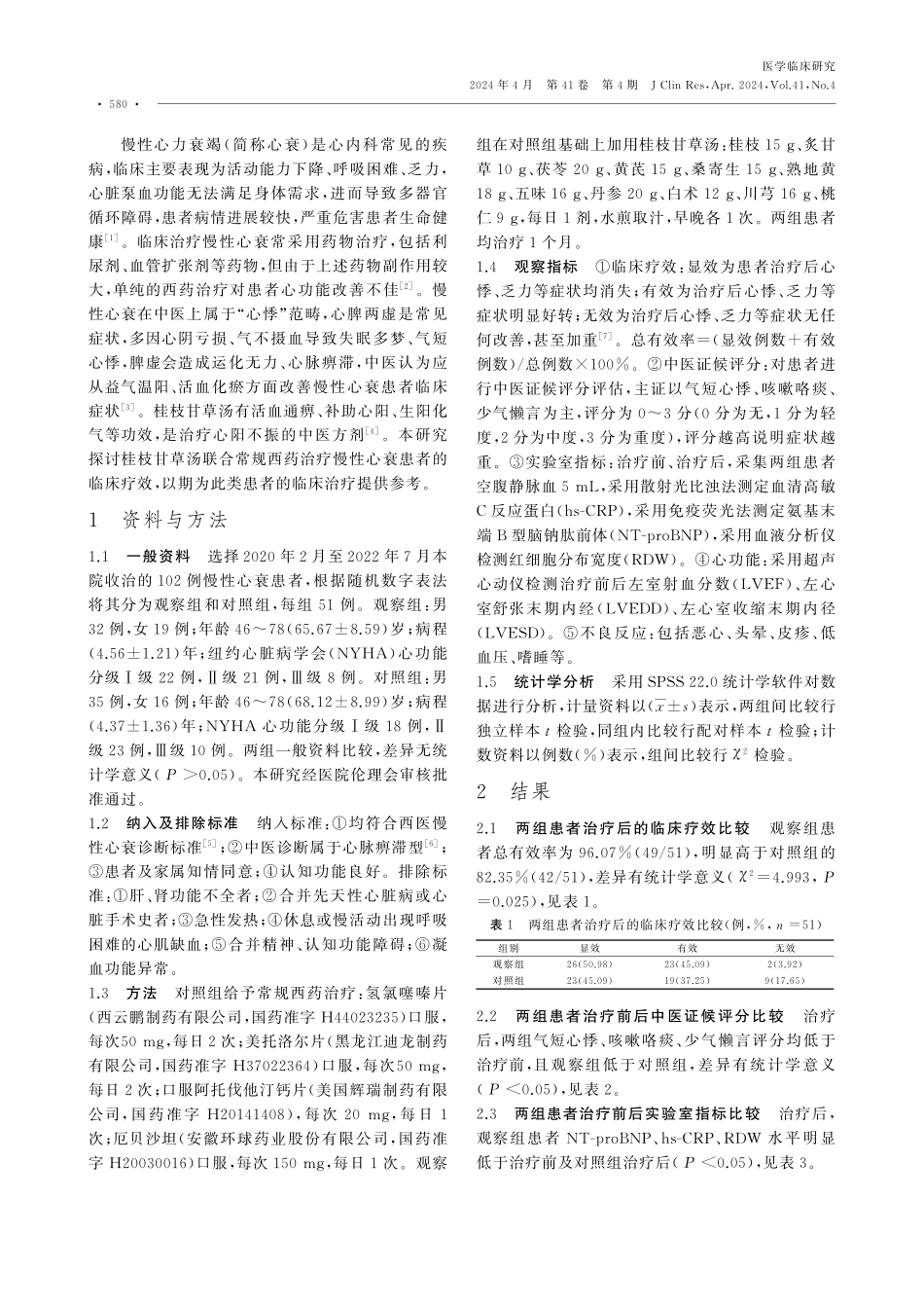 桂枝甘草汤联合常规西药治疗慢性心力衰竭患者的临床疗效.pdf_第2页