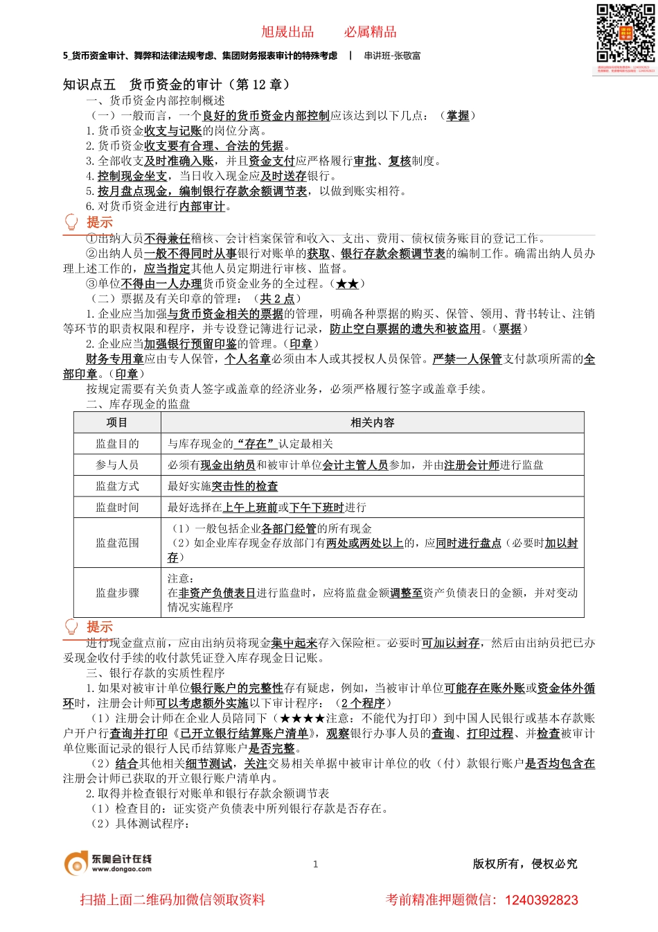 5_货币资金审计、舞弊和法律法规考虑、集团财务报表审计的特殊考虑.pdf_第1页