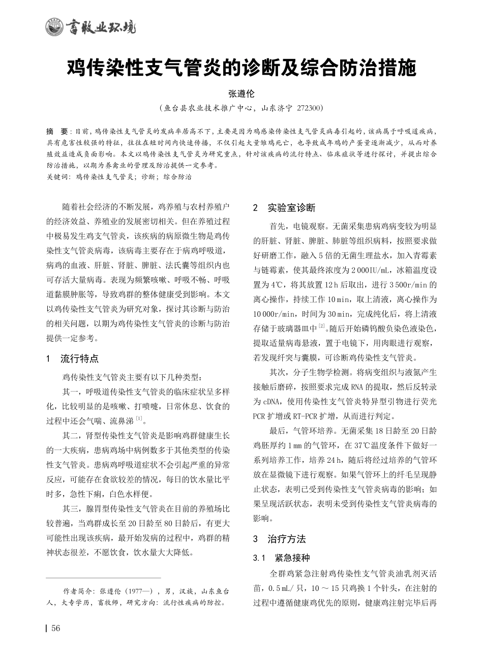 鸡传染性支气管炎的诊断及综合防治措施.pdf_第1页