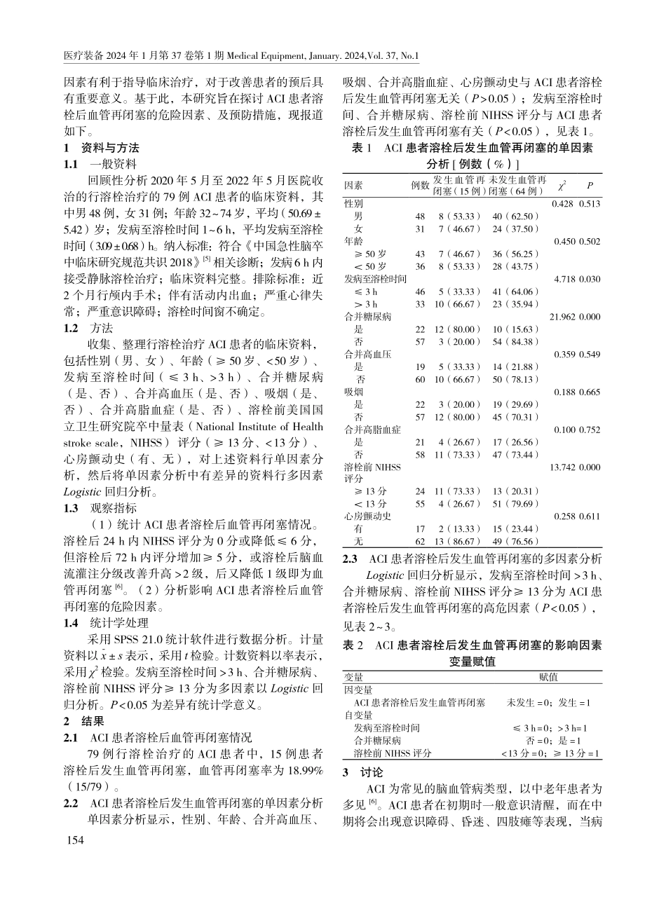 急性脑梗死患者溶栓后血管再闭塞的危险因素分析及预防措施.pdf_第2页