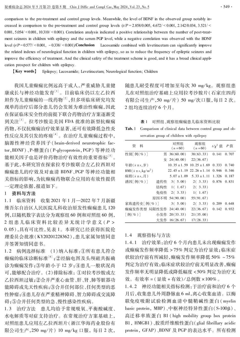 拉考沙胺联合左乙拉西坦治疗癫痫患儿临床疗效及对神经功能相关指标的影响 (1).pdf_第2页