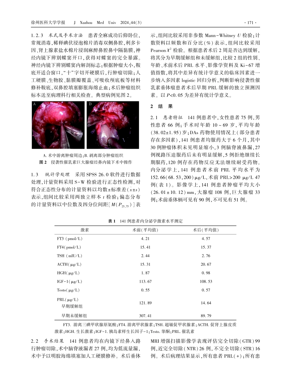 侵袭性催乳素垂体瘤经内镜切除术后早期催乳素缓解因素分析 (1).pdf_第3页