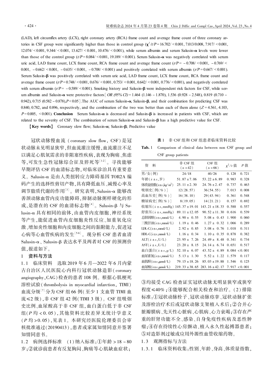 冠状动脉慢血流患者血清Salusin-α、Salusin-β表达水平及预测价值.pdf_第2页