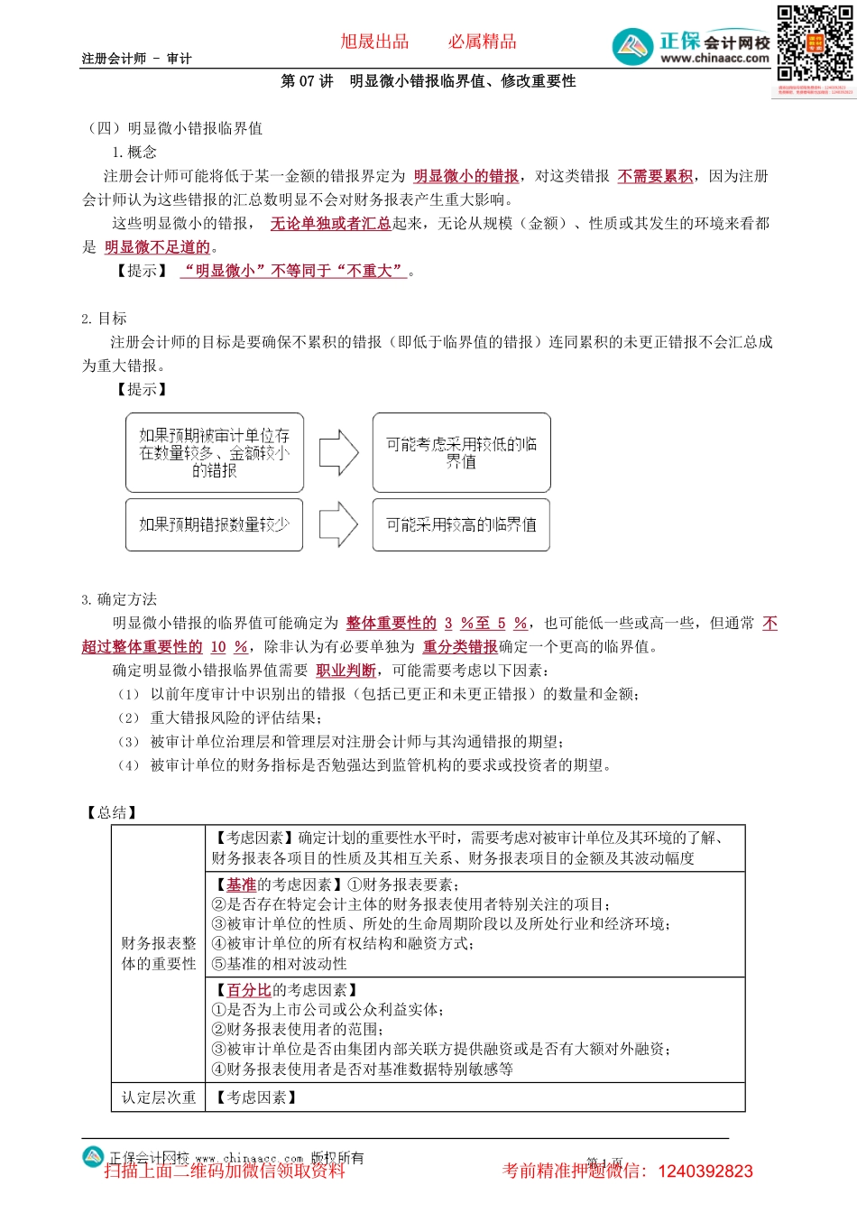 第0207讲　明显微小错报临界值、修改重要性.pdf_第1页