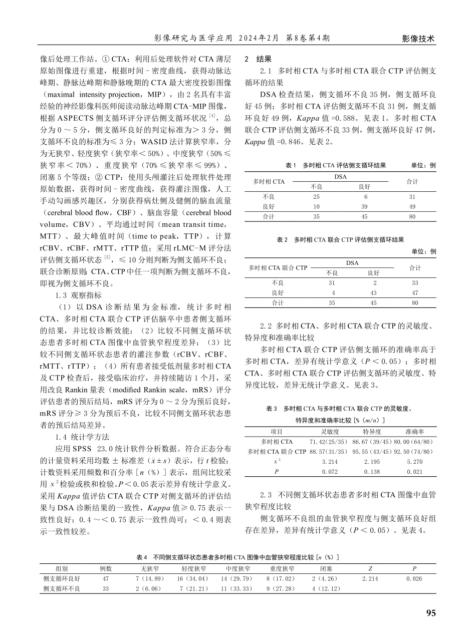 低剂量多时相CTA联合CTP在大脑中动脉狭窄脑卒中侧支循环评估中的应用价值.pdf_第2页