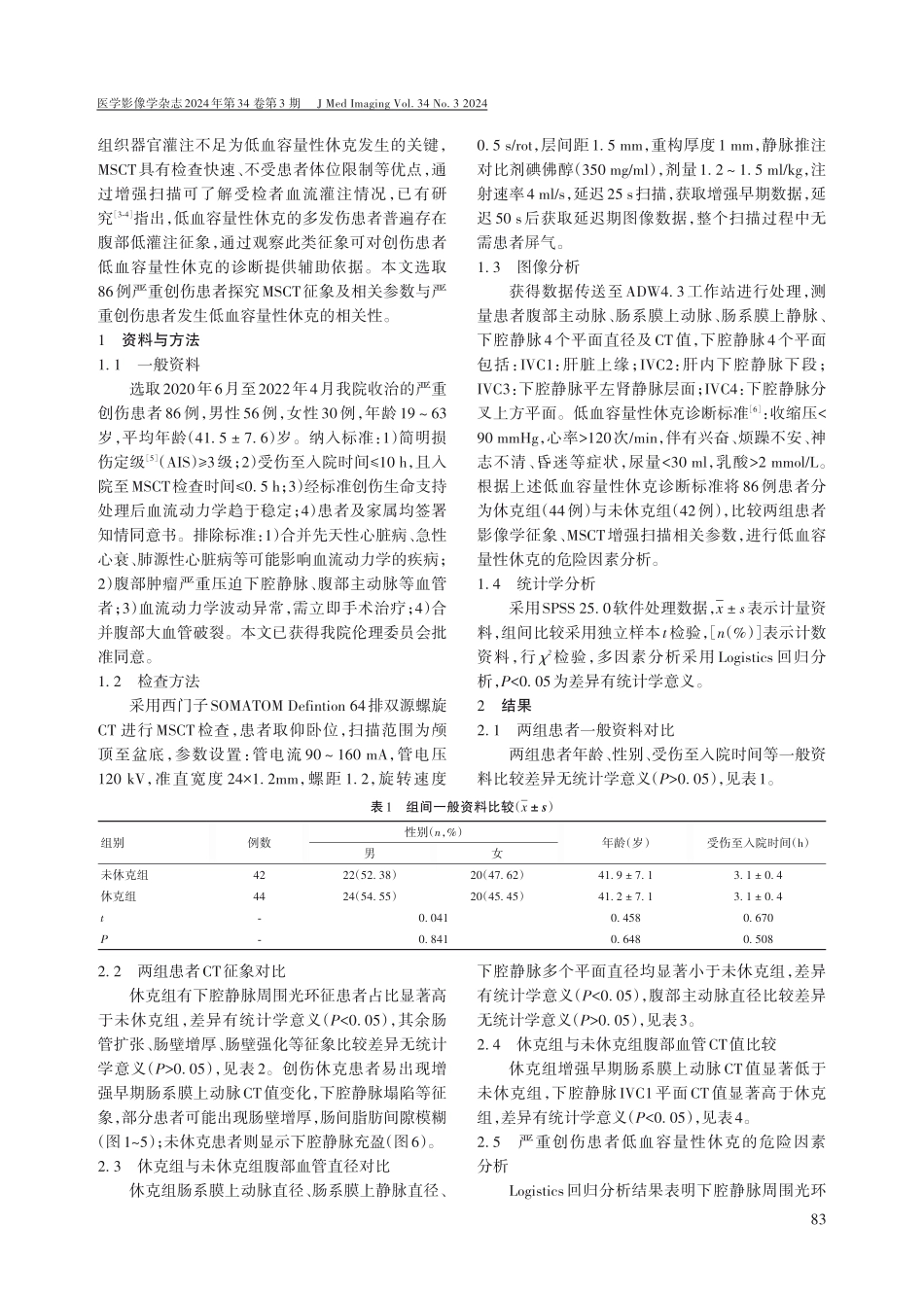 多层螺旋CT征象及相关参数与严重创伤患者发生低血容量性休克的相关性.pdf_第2页