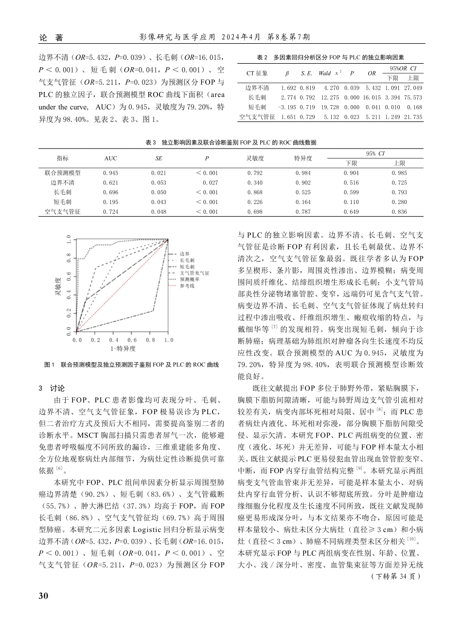二元逻辑回归分析在MSCT鉴别诊断机化性肺炎及周围型肺癌中的价值.pdf_第3页