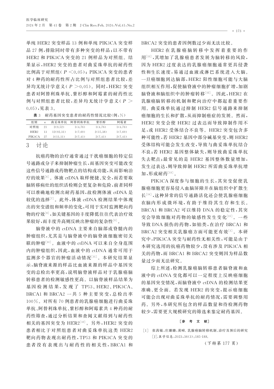 基于脑脊液和血液样本的乳腺癌脑转移相关耐药基因突变的鉴定及功能分析.pdf_第3页