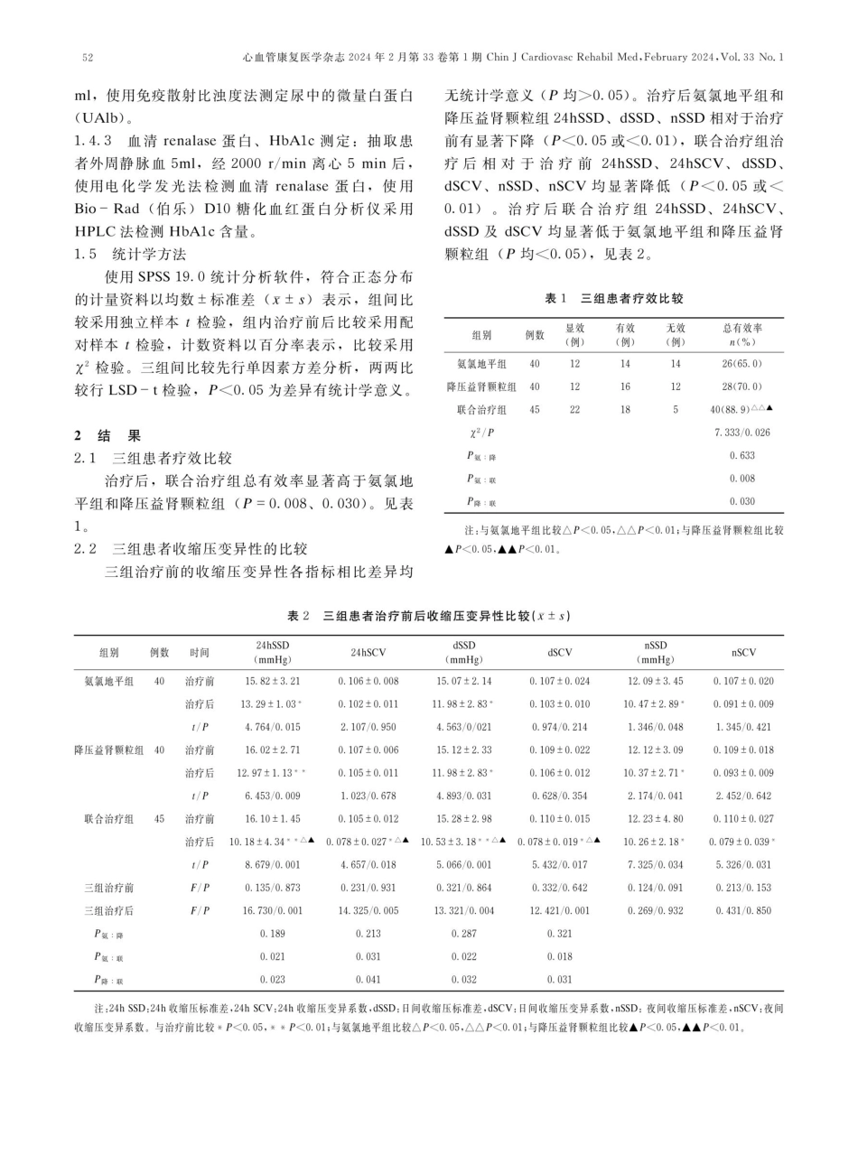 降压益肾颗粒联合氨氯地平治疗老年原发性高血压的疗效及对血清糖化血红蛋白及肾胺酶水平的影响.pdf_第3页