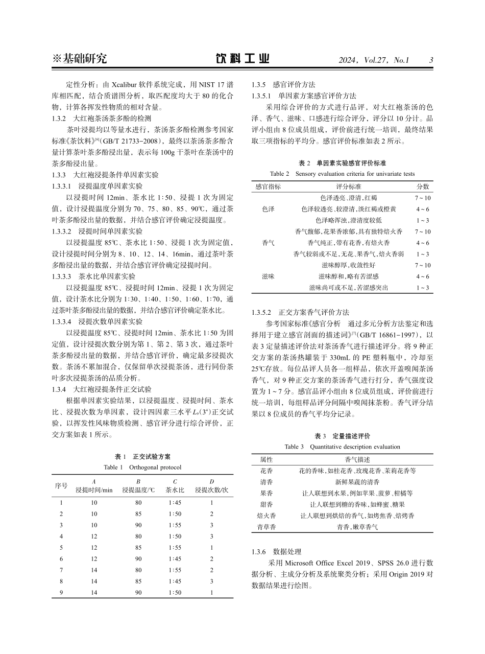 不同浸提条件对大红袍茶汤挥发性成分及香气类型分析.pdf_第3页