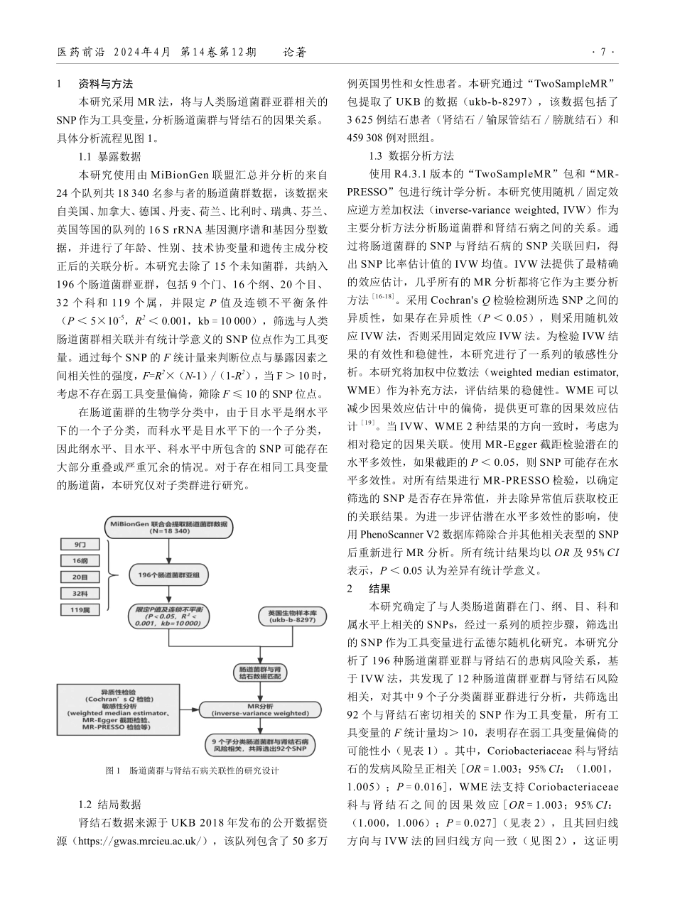 基于孟德尔随机化方法分析肠道菌群与肾结石病的关联性研究.pdf_第2页