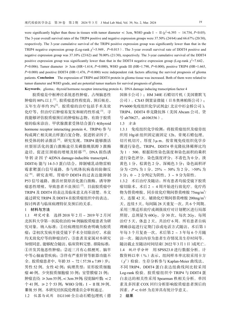 胶质瘤组织中TRIP4和DDIT4水平表达及其与临床病理特征和预后的关系.pdf_第2页