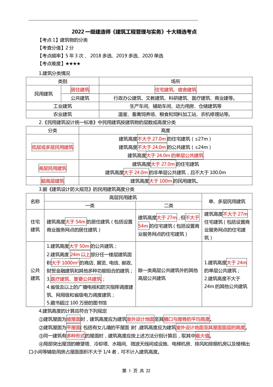 环球-一建【建筑实务】《22年十大精选考点》.pdf_第1页