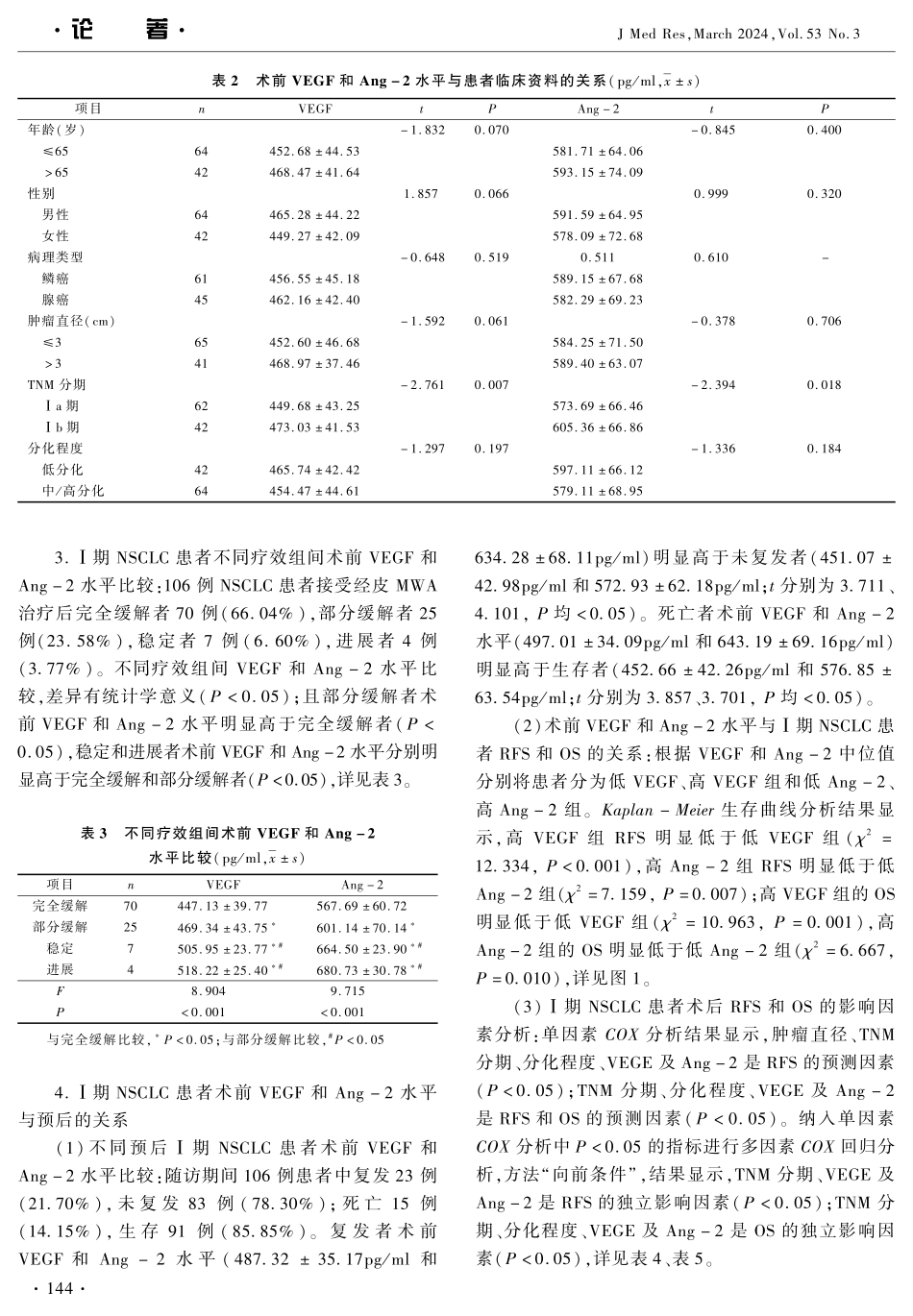 经皮微波消融术前血清VEGF和Ang-2水平与Ⅰ期非小细胞肺癌患者预后的相关性.pdf_第3页