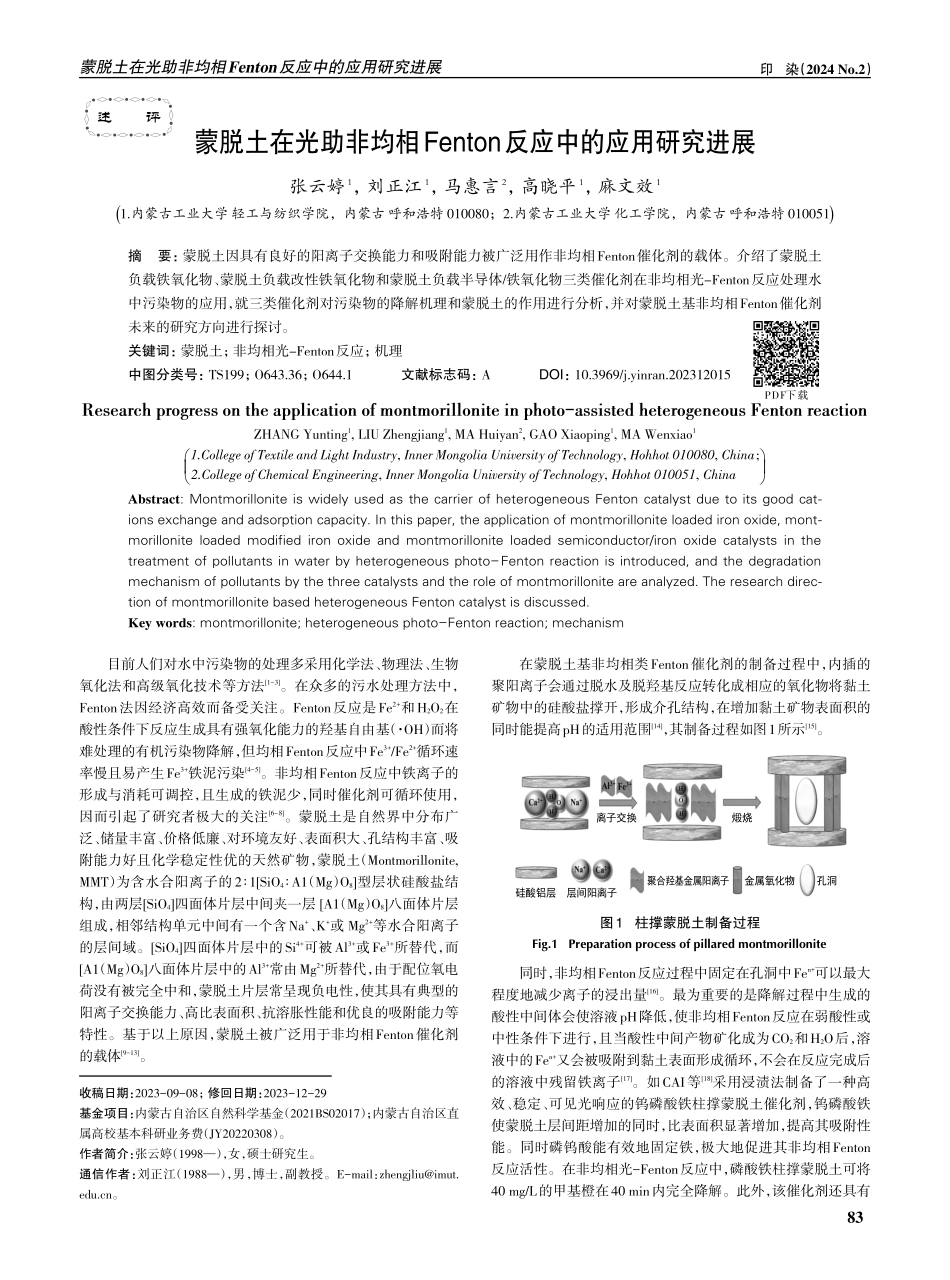 蒙脱土在光助非均相Fenton 反应中的应用研究进展.pdf_第1页