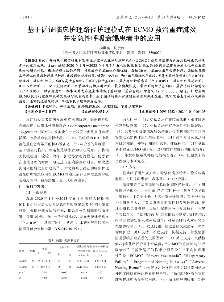 基于循证临床护理路径护理模式在ECMO救治重症肺炎并发急性呼吸衰竭患者中的应用.pdf_第1页