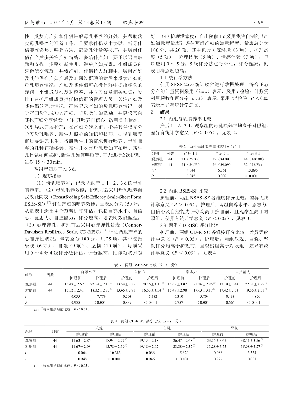 强化伴侣参与支持的综合护理对剖宫产产妇母乳喂养效能和心理弹性的影响.pdf_第2页