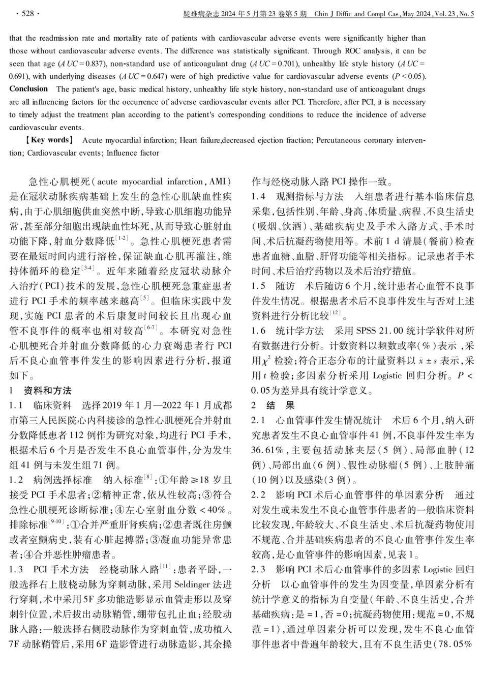 急性心肌梗死合并射血分数降低的心力衰竭患者PCI后不良心血管事件发生的影响因素 (1).pdf_第2页
