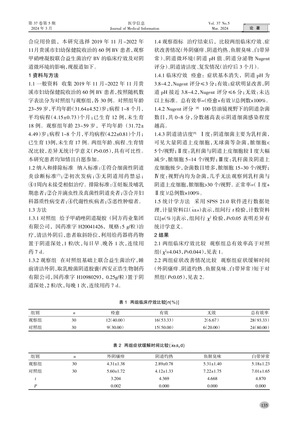 甲硝唑凝胶联合益生菌治疗细菌性阴道炎的疗效及对阴道微环境的影响.pdf_第2页