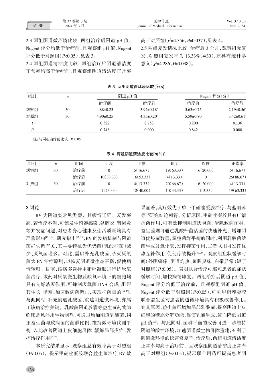 甲硝唑凝胶联合益生菌治疗细菌性阴道炎的疗效及对阴道微环境的影响.pdf_第3页
