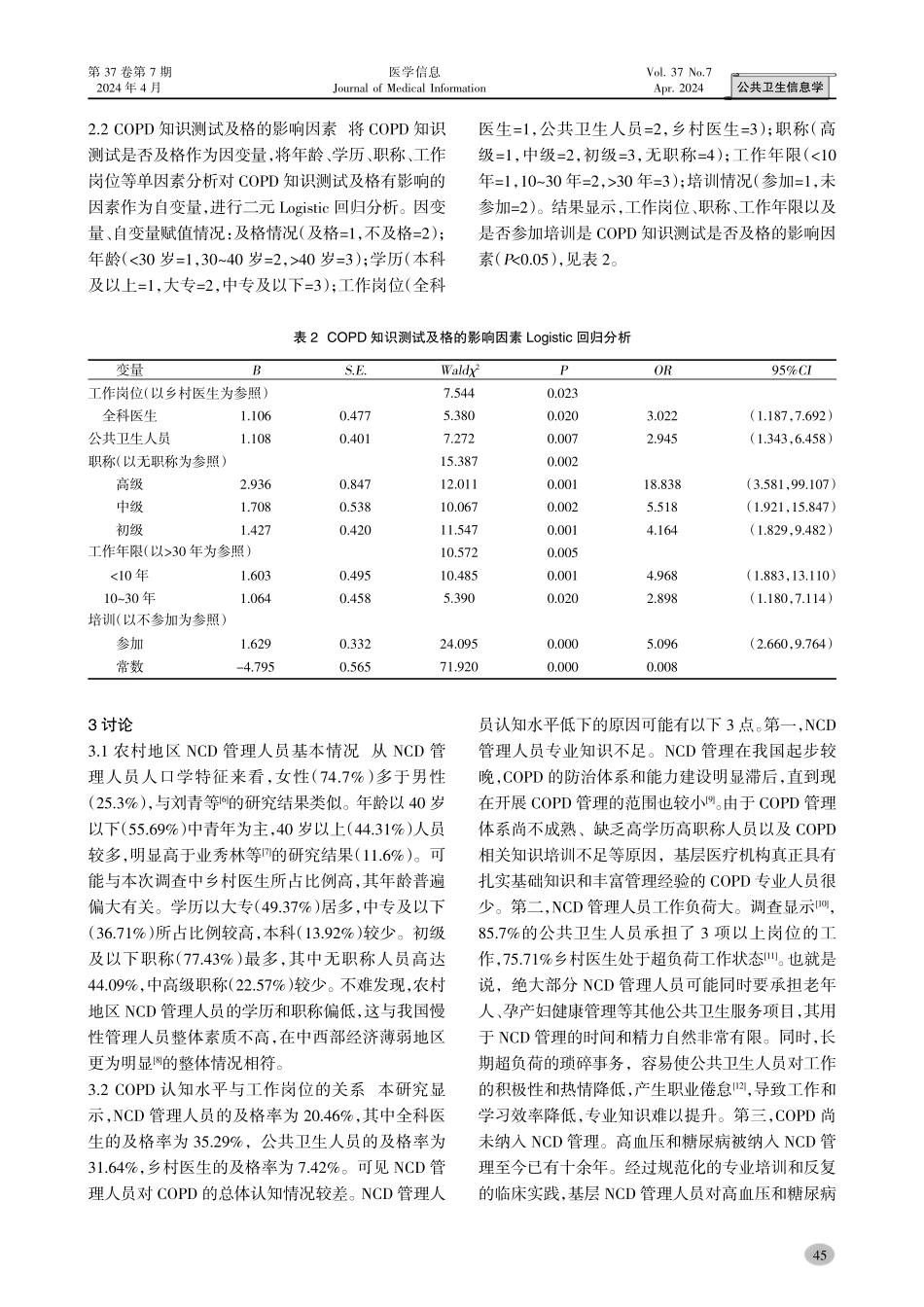 农村地区慢性病管理人员慢性阻塞性肺疾病认知情况及影响因素分析.pdf_第3页