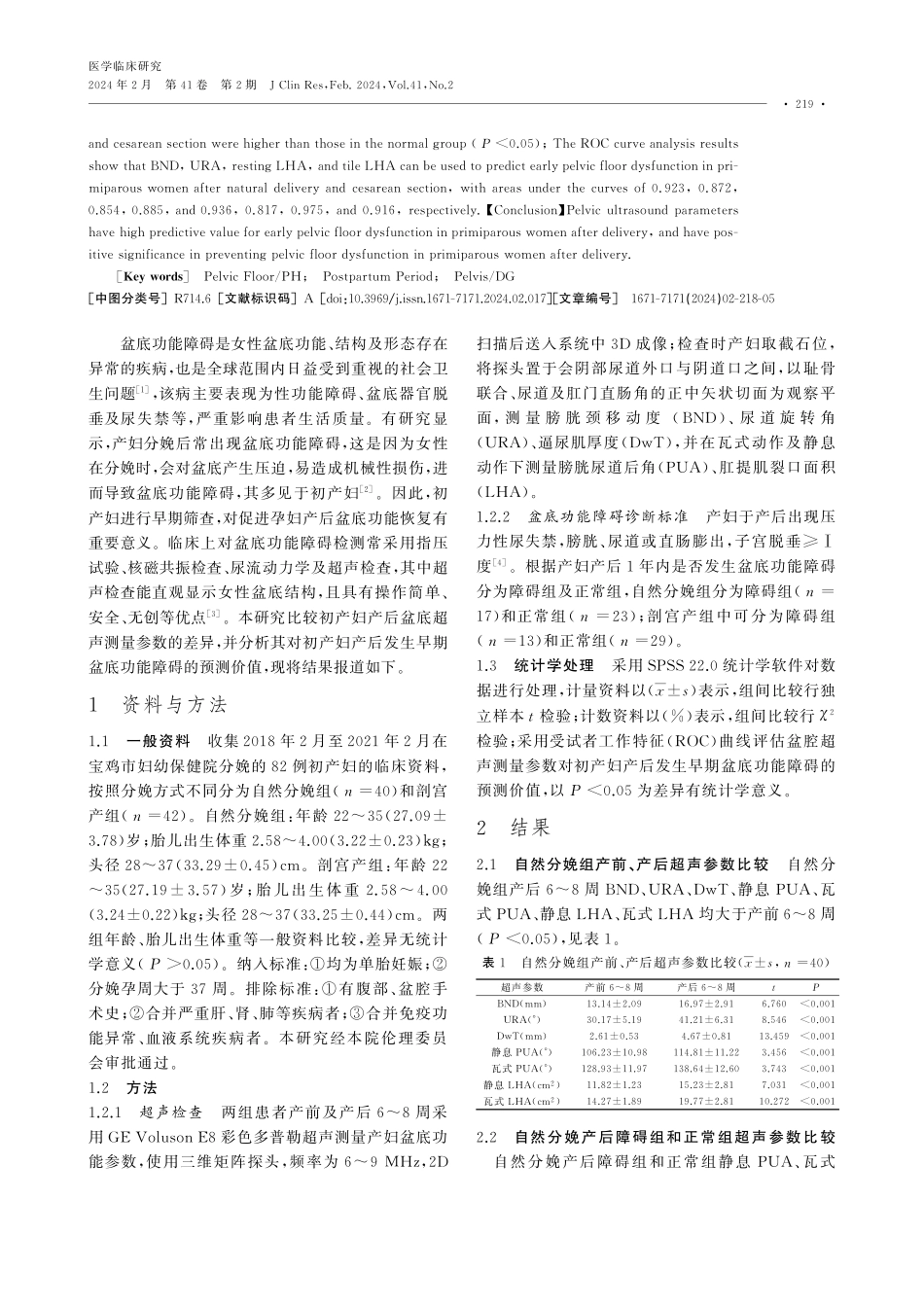 盆腔超声测量参数对初产妇产后发生早期盆底功能障碍的预测价值.pdf_第2页