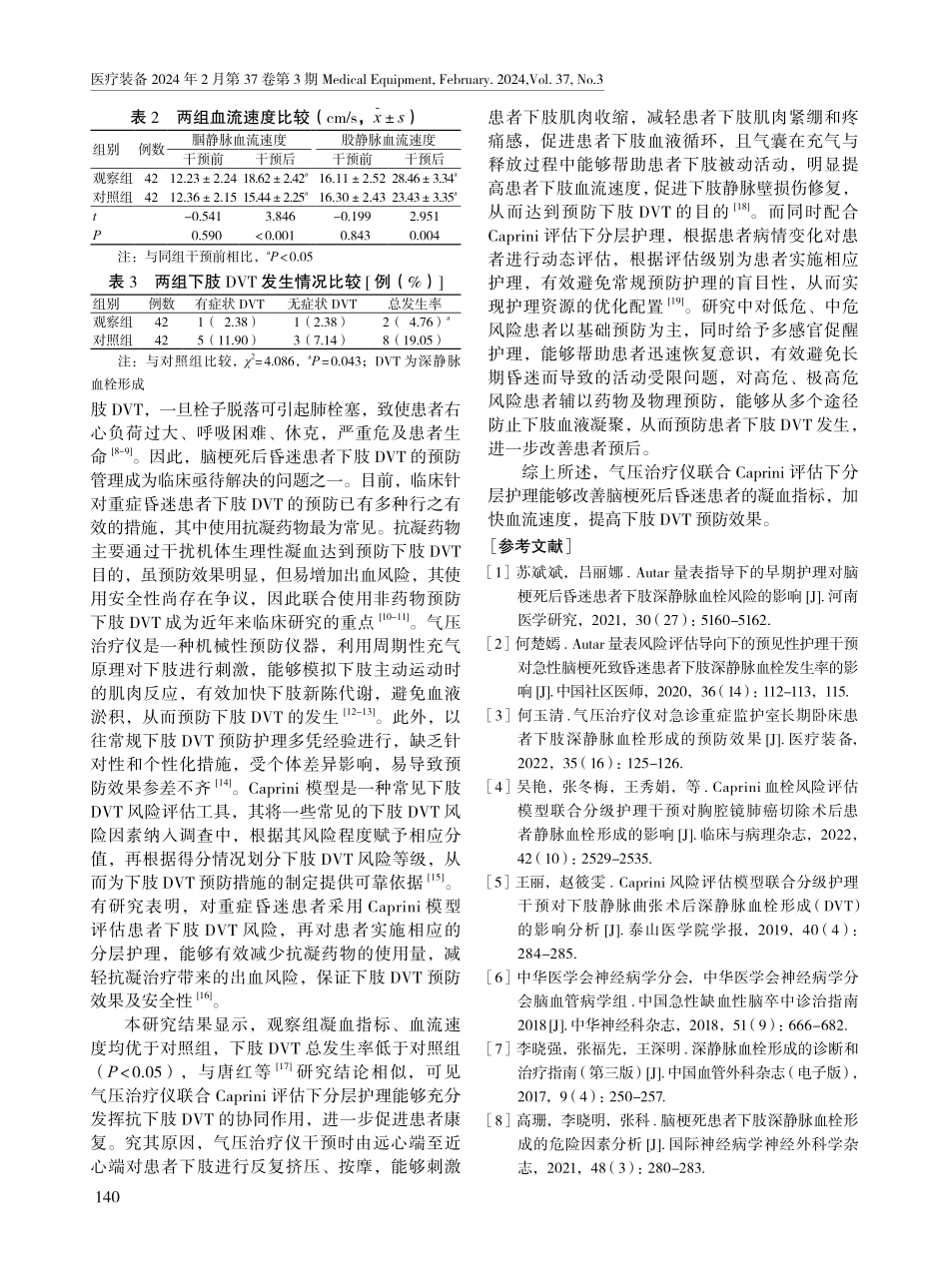 气压治疗仪联合Caprini评估下分层护理对脑梗死后昏迷患者血栓形成的影响.pdf_第3页