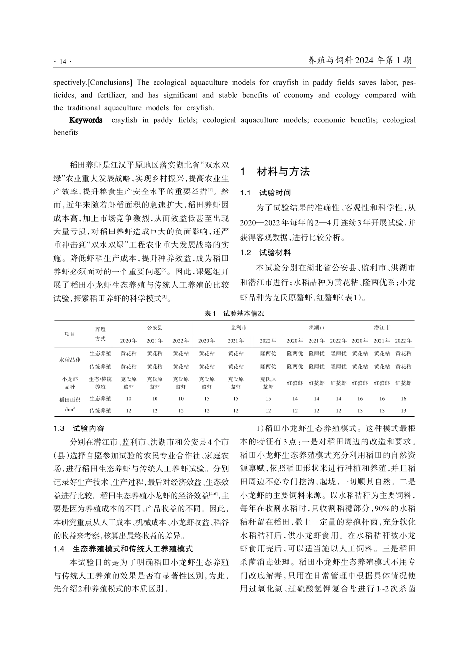 稻田小龙虾生态养殖模式的效益比较.pdf_第2页