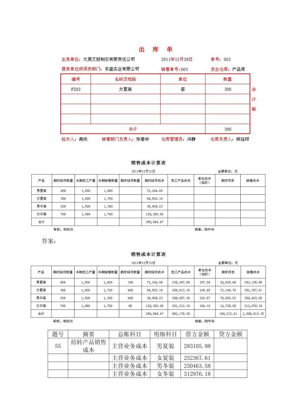 模拟业务会计凭证 项目4-34业务55销售成本结转业务票证表单.pdf_第2页