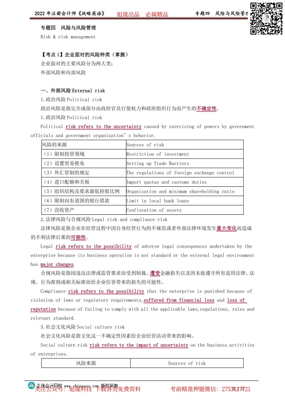 讲义_公司战略与风险管理_英语特训基础_王作涛_专题四　风险与风险管理_create.pdf_第1页