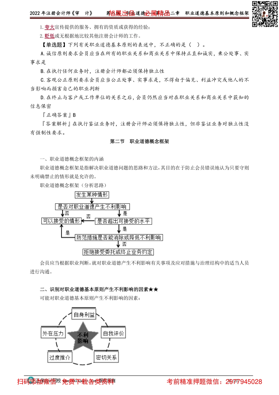 2201-2203讲义_审计_基础精讲_徐永涛_第八编　职业道德——第二十二章　职业道德基本原则和概念框架_Password_Removed.pdf_第3页