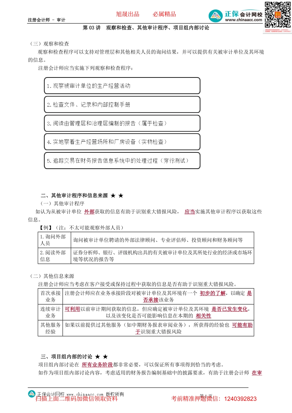 第0703讲　观察和检查、其他审计程序、项目组内部讨论_create.pdf_第1页