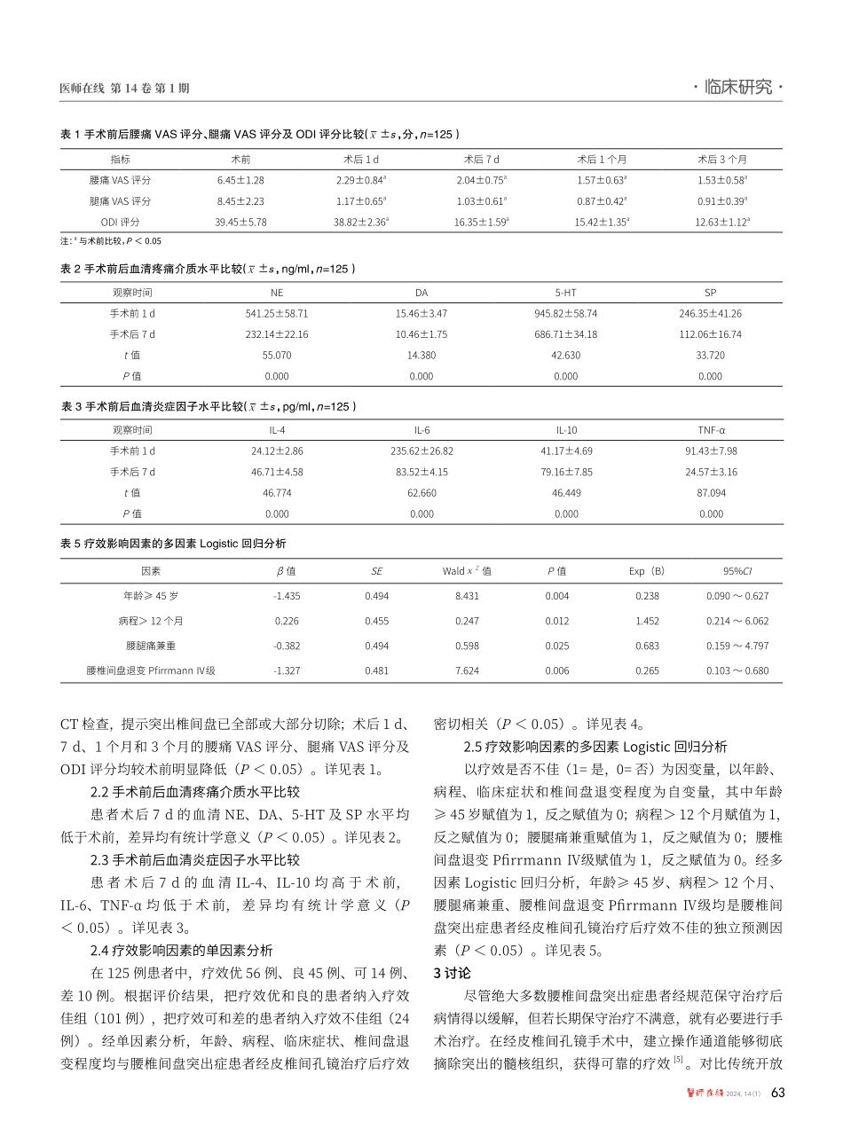 经皮椎间孔镜治疗腰椎间盘突出症的疗效及对炎症因子的干预作用、疗效影响因素分析.pdf_第3页