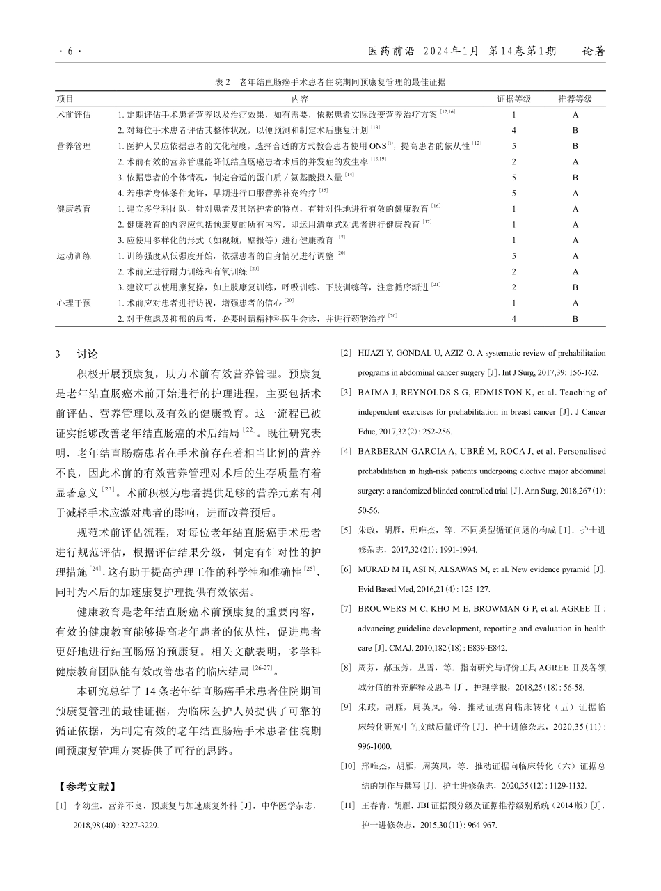 老年结直肠癌手术患者住院期间预康复管理的最佳证据总结.pdf_第3页