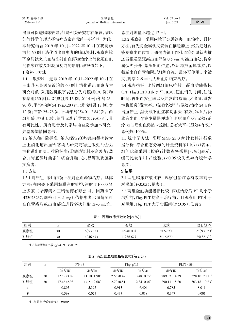 内镜下金属钛夹止血治疗上消化道出血的临床疗效及对患者凝血功能的影响.pdf_第2页